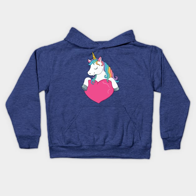 Baby unicorn and heart 3 Kids Hoodie by tinhyeubeshop